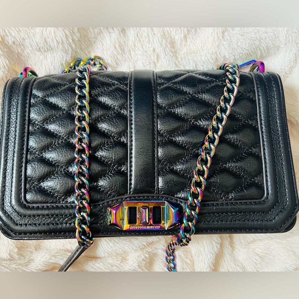 Rebecca Minkoff Leather Oil Slick Iridescent Hardware Love Bag